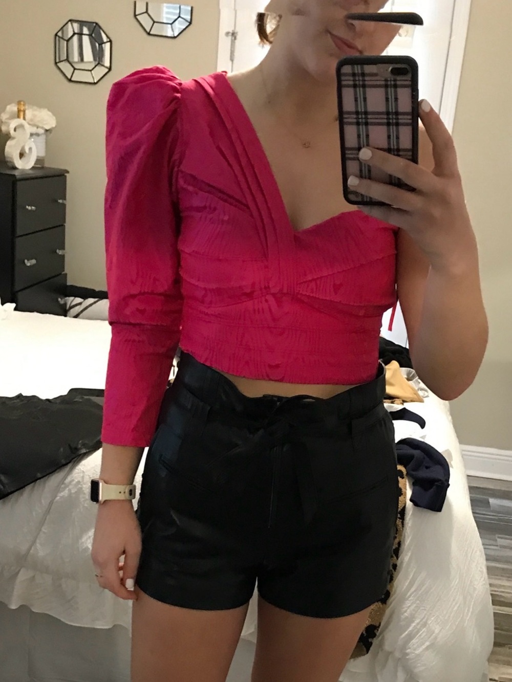 A.L.C. Hot Pink Asymmetric One-Sleeve Crop Top
